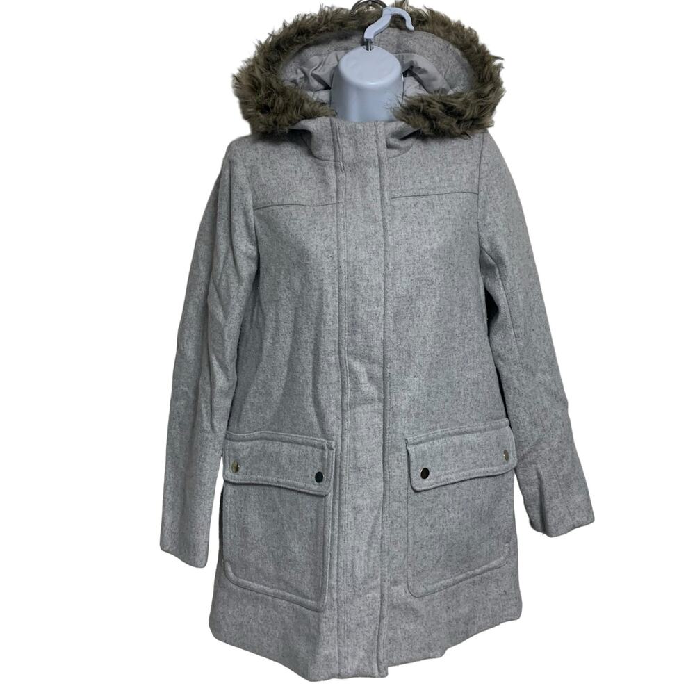 J.Crew Vail Wool Blend Fur Lined Hooded Parka Womens Size O